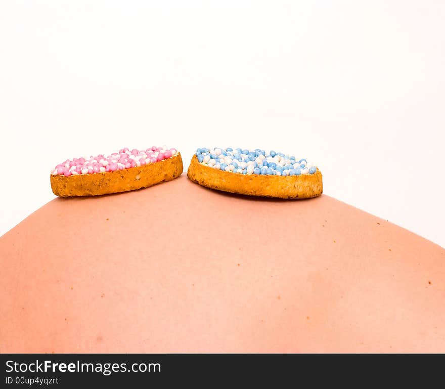 Biscuit with blue and pink candy