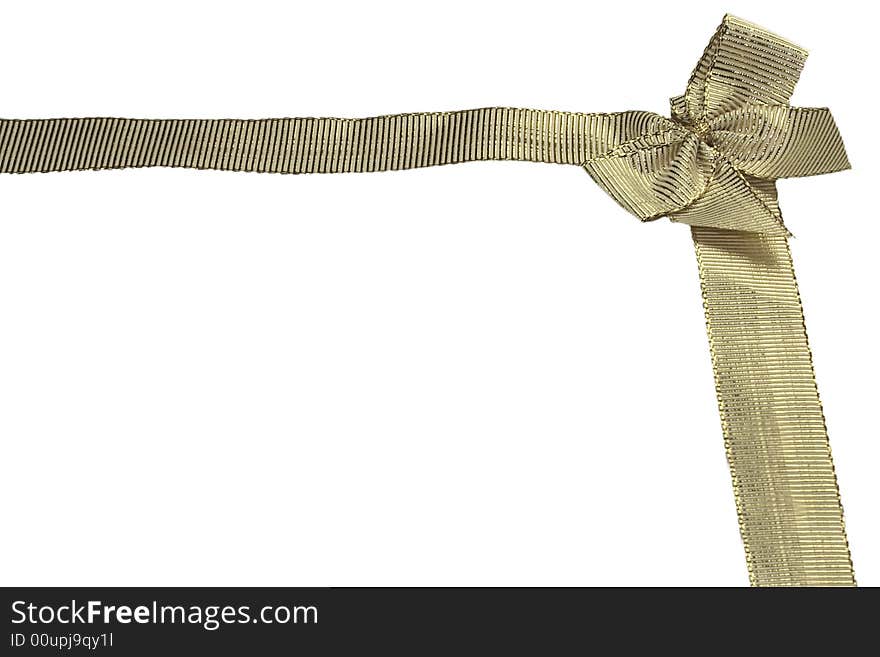 Golden ribbon and bow isolated over white background