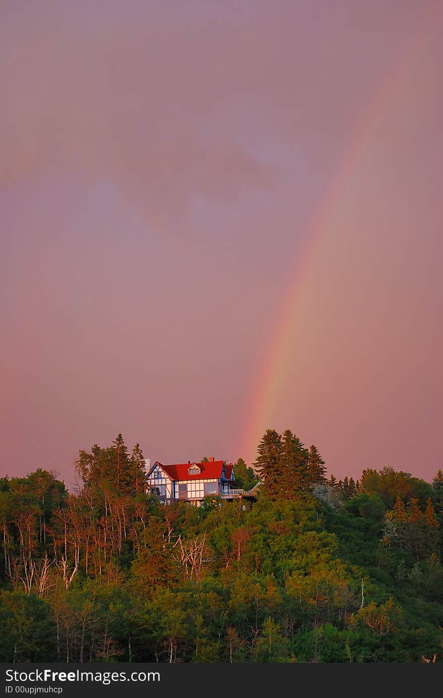 Beautiful building and rainbow