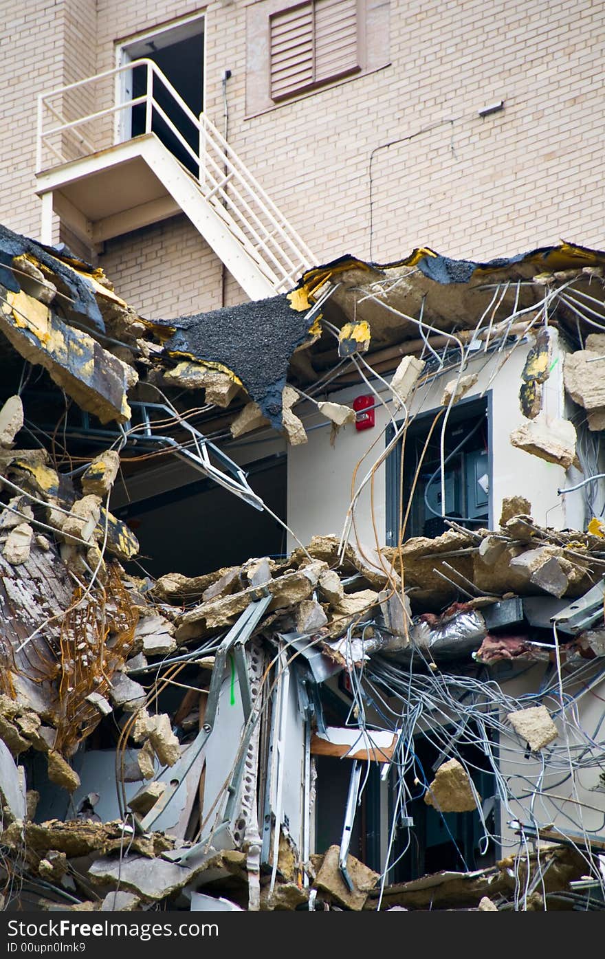 Top levels of building demolition - before and after - steps leading down to destruction - part of series. Top levels of building demolition - before and after - steps leading down to destruction - part of series