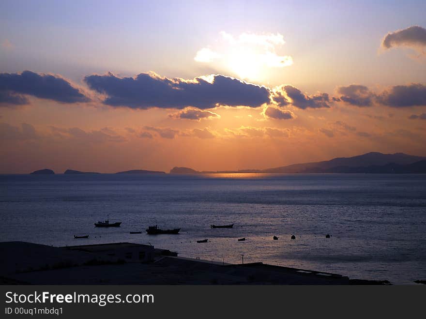 A cloud in sunset on autumn in Dalian, China.