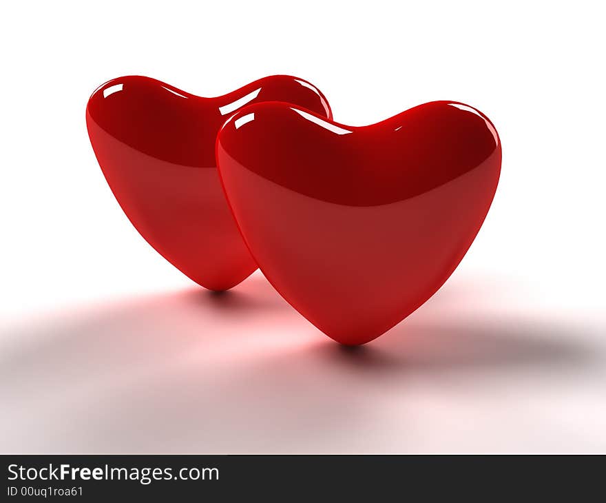 Isolated tow red hearts with white background