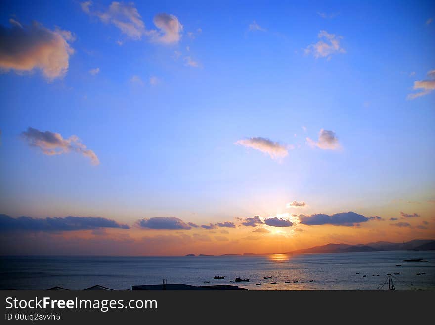 A cloud in sunset on autumn in Dalian, China.