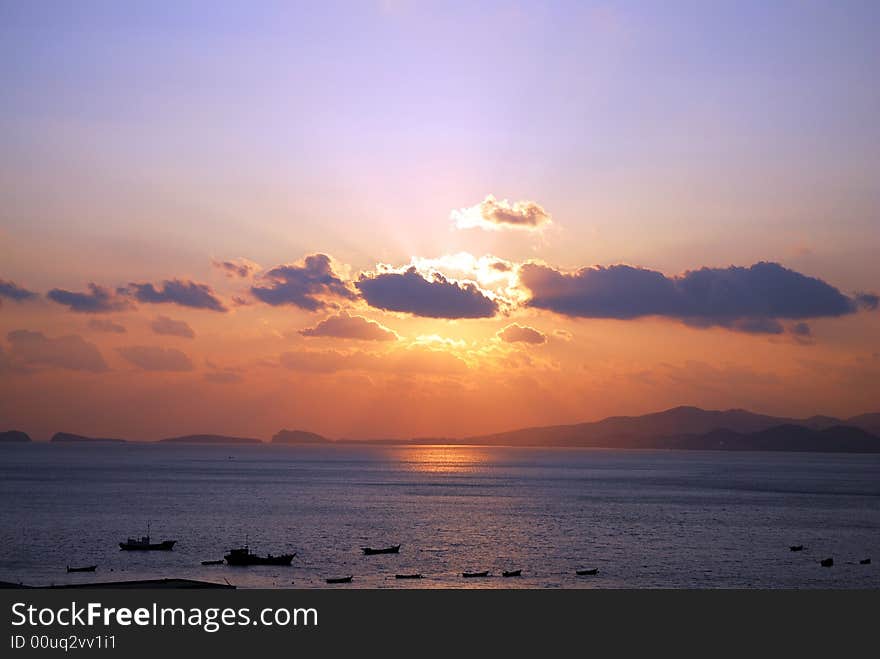 A cloud in sunset on autumn in Dalian, China.