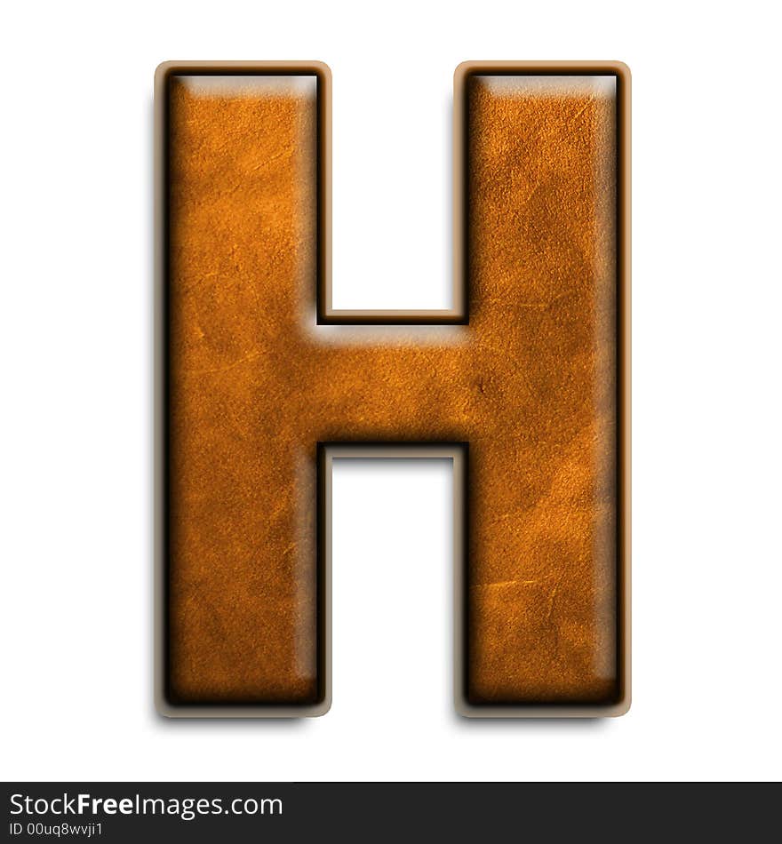 Individual isolated letter H in brown leather series. Individual isolated letter H in brown leather series