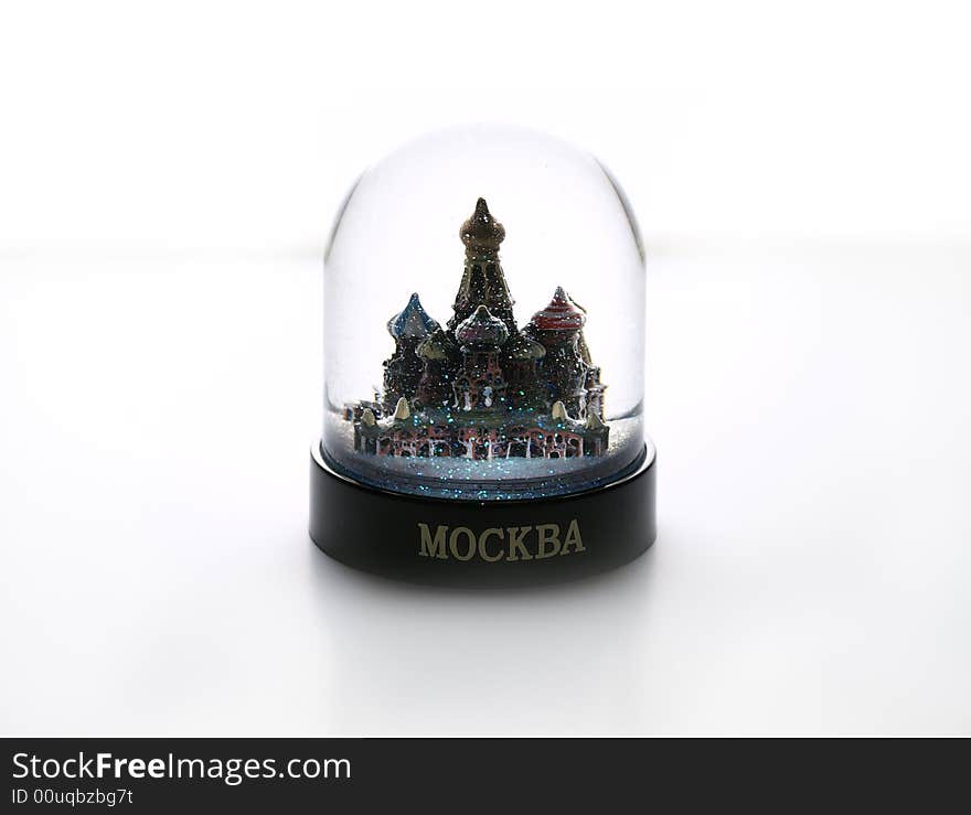 Snow-globe with Moscow St.Basil cathedral, isolated on white