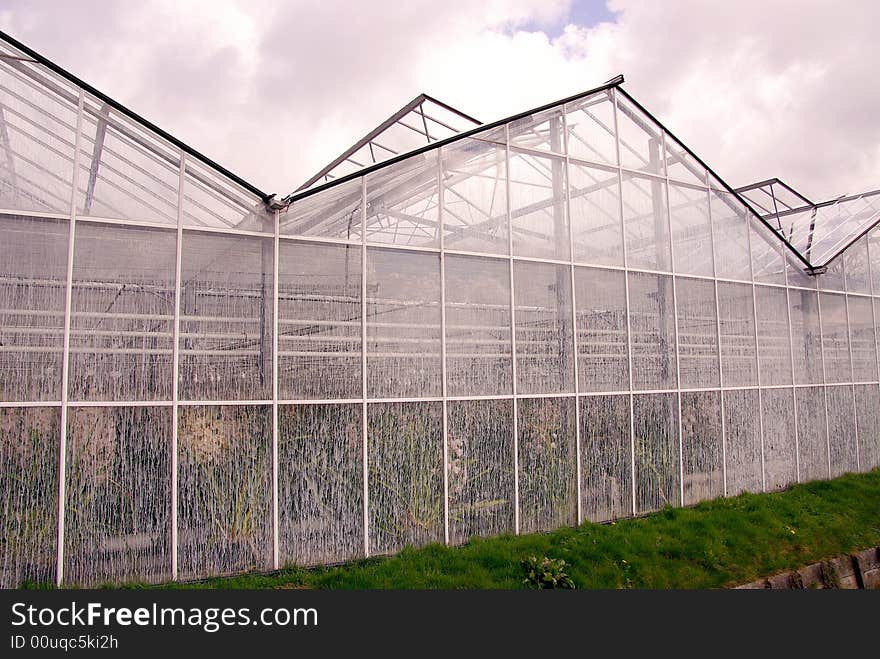 A greenhouse with chalk at the windows