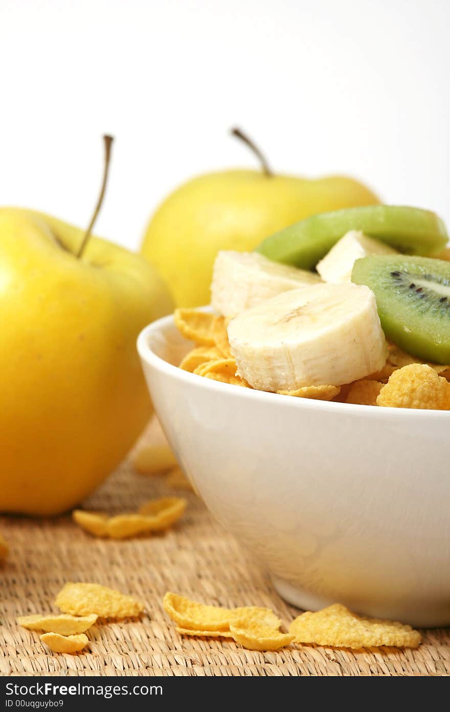 Healthy breakfast.Cornflakes and fruits. Healthy breakfast.Cornflakes and fruits.