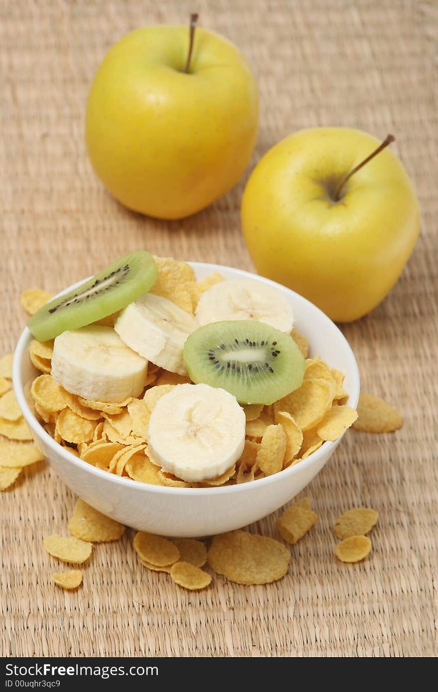 Healthy breakfast.Cornflakes and fruits. Healthy breakfast.Cornflakes and fruits.