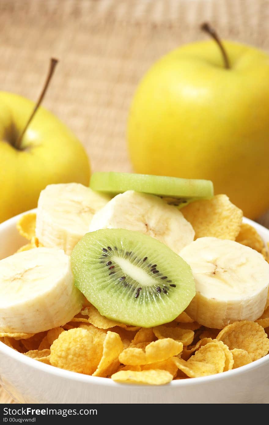 Healthy breakfast.Cornflakes and fruits. Healthy breakfast.Cornflakes and fruits.