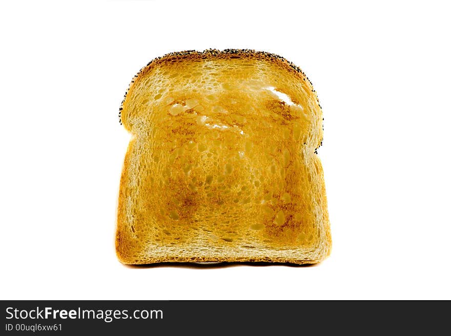 A singel slice of toasted bread isolated on white background