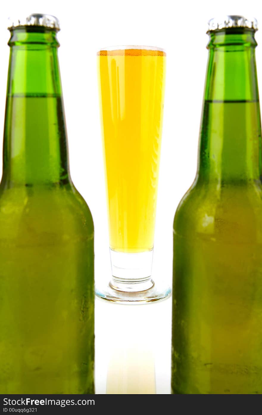 Ice cold beers isolated against a white background