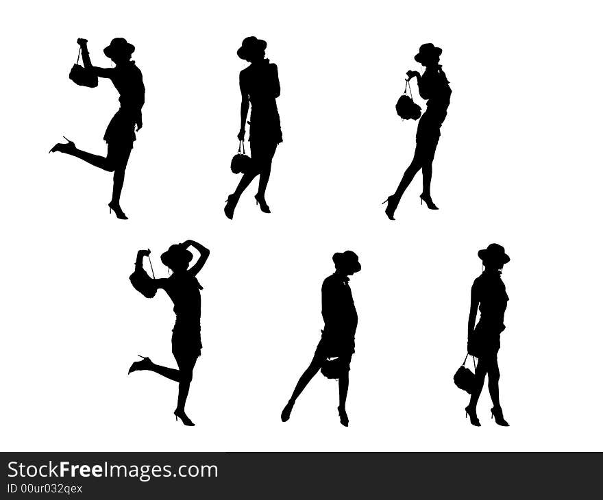 Black girl silhouettes on the white background. Black girl silhouettes on the white background