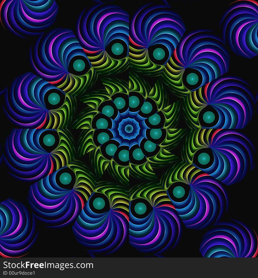 Abstract fractal image resembling a neon spiral mandala