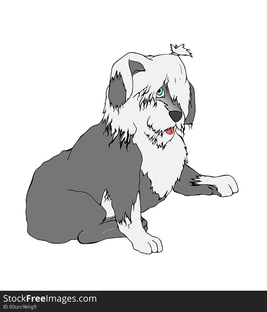 Dog. Draw of a dog. Bobtail.