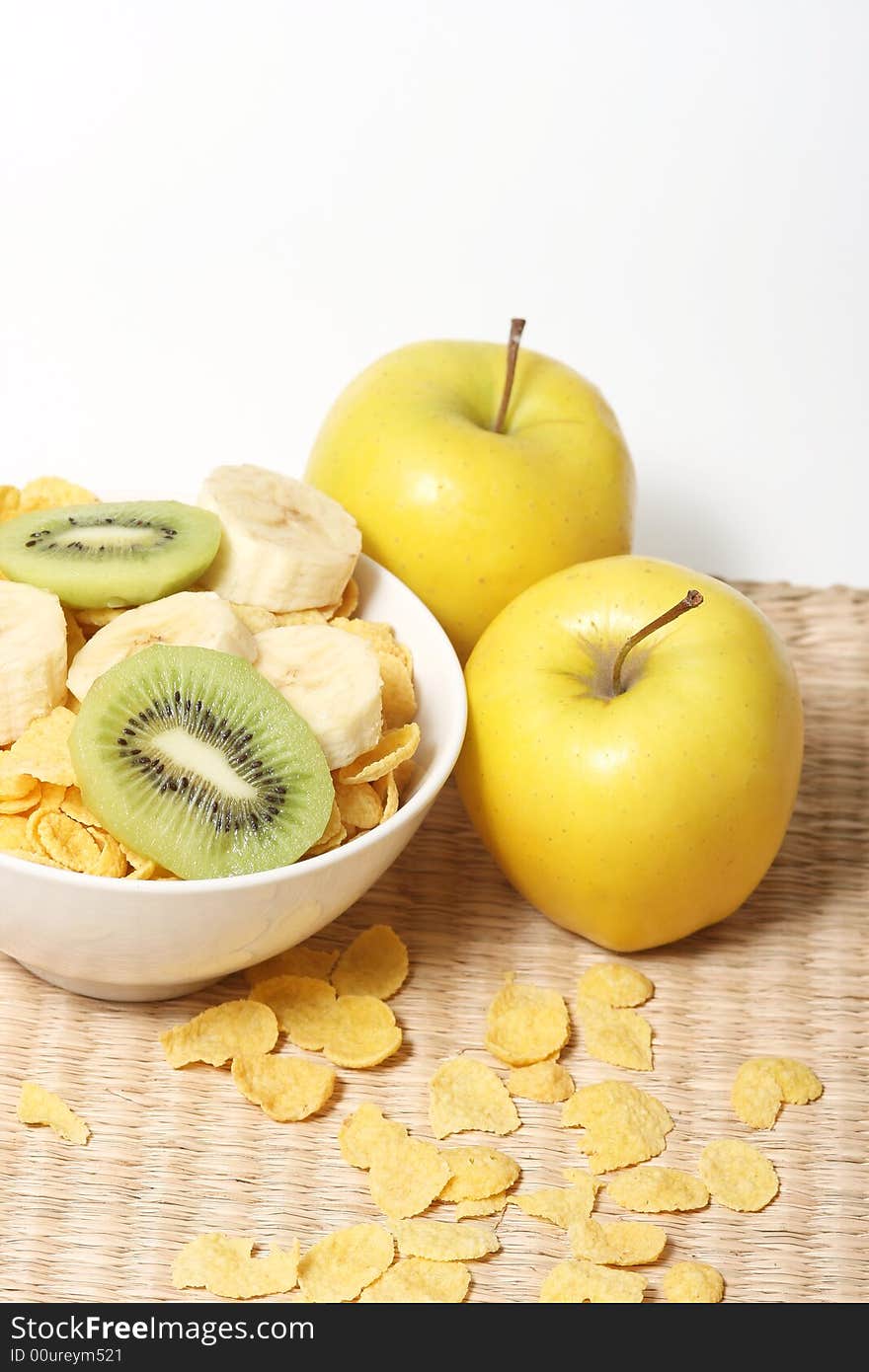 Healthy breakfast.Cornflakes and fruits. Healthy breakfast.Cornflakes and fruits.