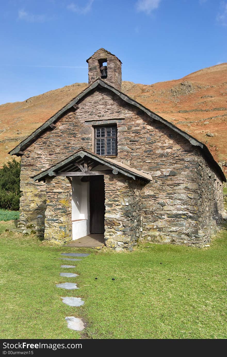 A view of Martindale Chapel in the English lake District