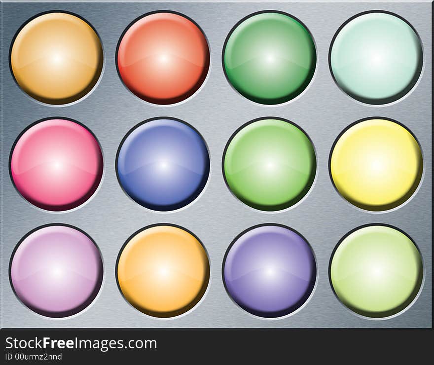 Colored Buttons/lights On A Metal Background