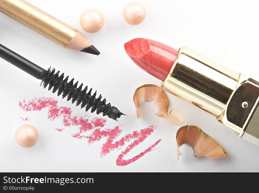 Still life with cosmetics on the white background