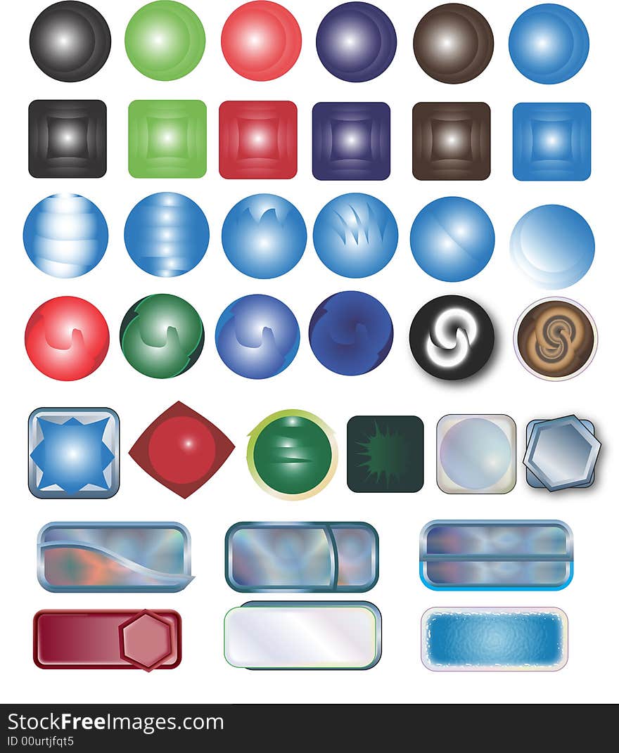 A collections of buttons of different colours and shapes for the website. A collections of buttons of different colours and shapes for the website