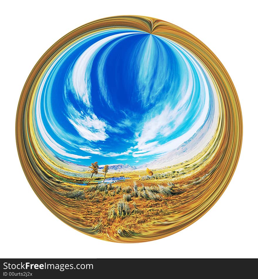 Abstract landscape with the blue sky inside of cir