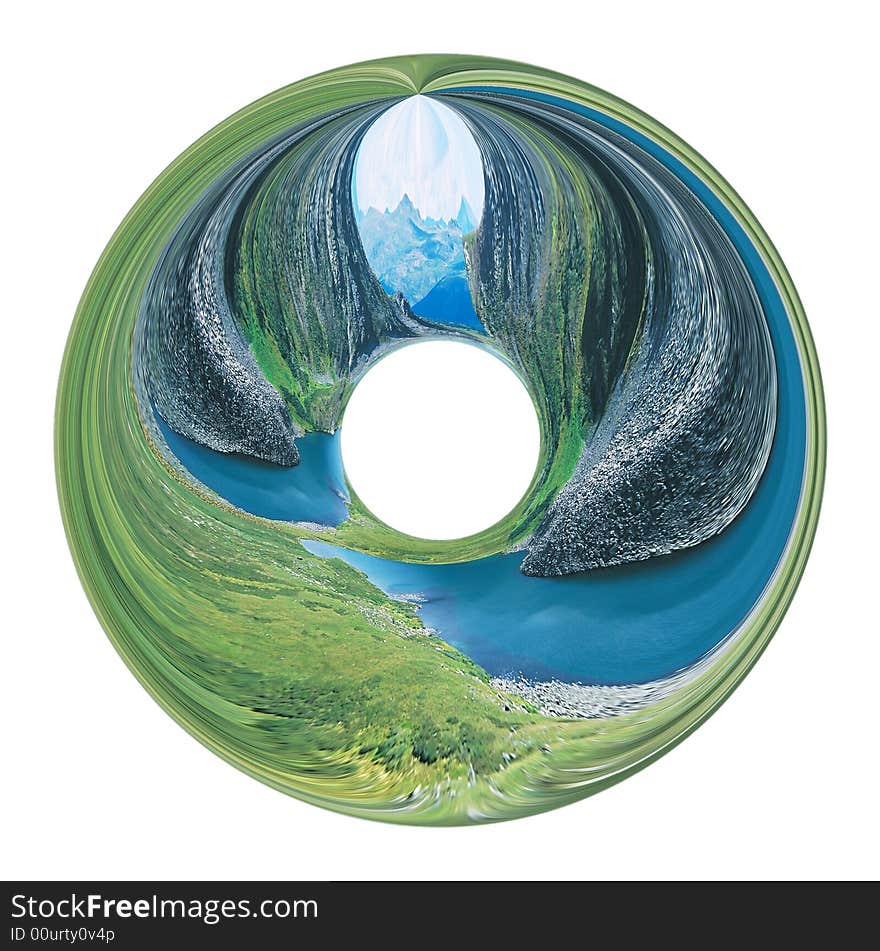 Abstract mountain landscape inside of circle. Illustration.