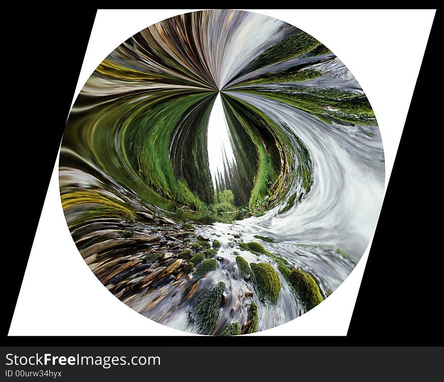 Abstract landscape with the river inside of circle