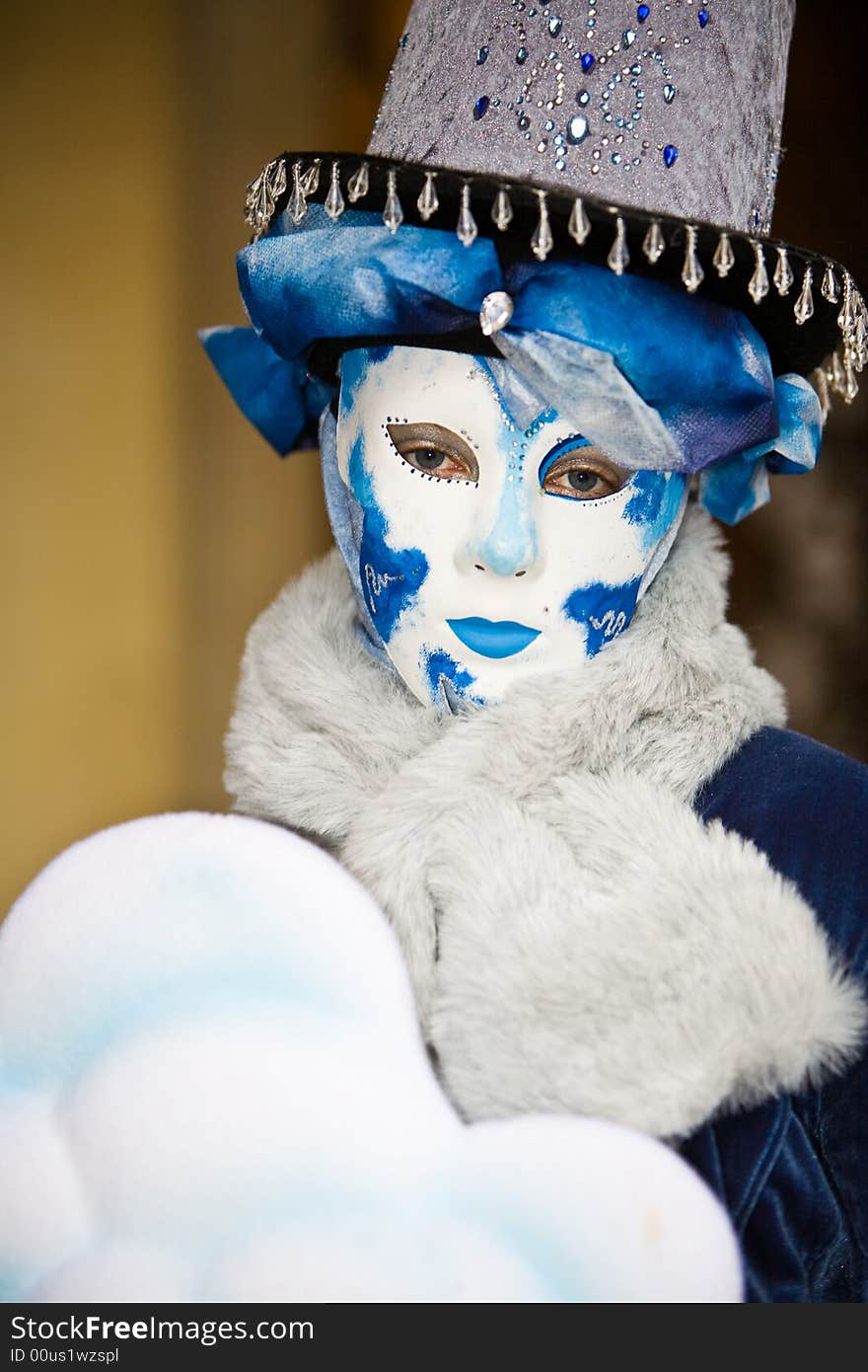 Blue and white costume at the Venice Carnival. Blue and white costume at the Venice Carnival