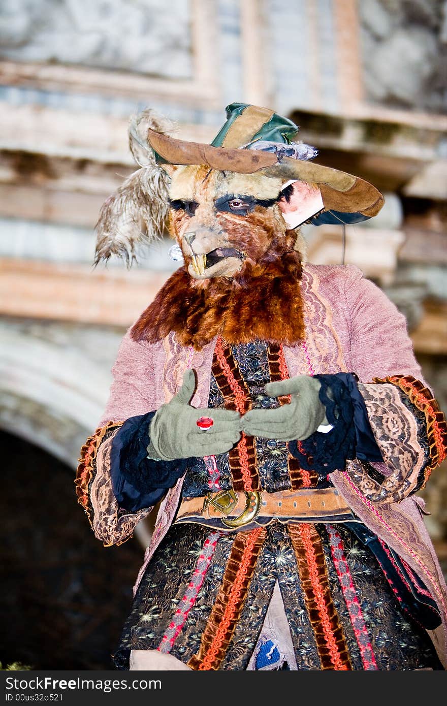 Rat costume with big teeth at the Venice Carnival. Rat costume with big teeth at the Venice Carnival