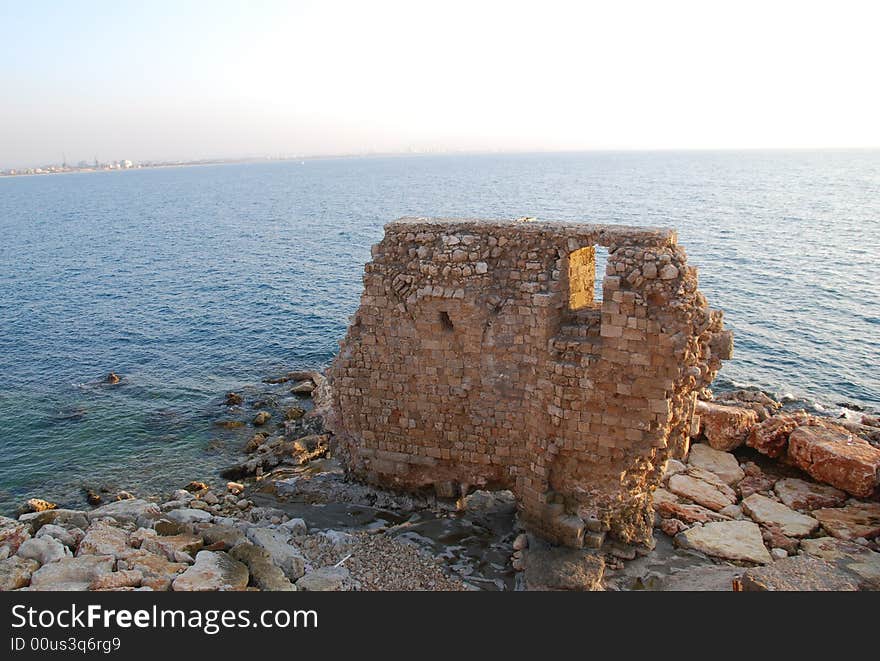 Ruins of an ancient fortress at coast of Mediterranean sea. Ruins of an ancient fortress at coast of Mediterranean sea