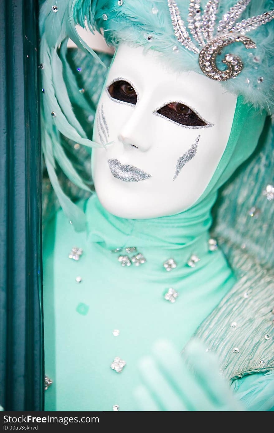 Turquoise costume at the Venice Carnival. Turquoise costume at the Venice Carnival