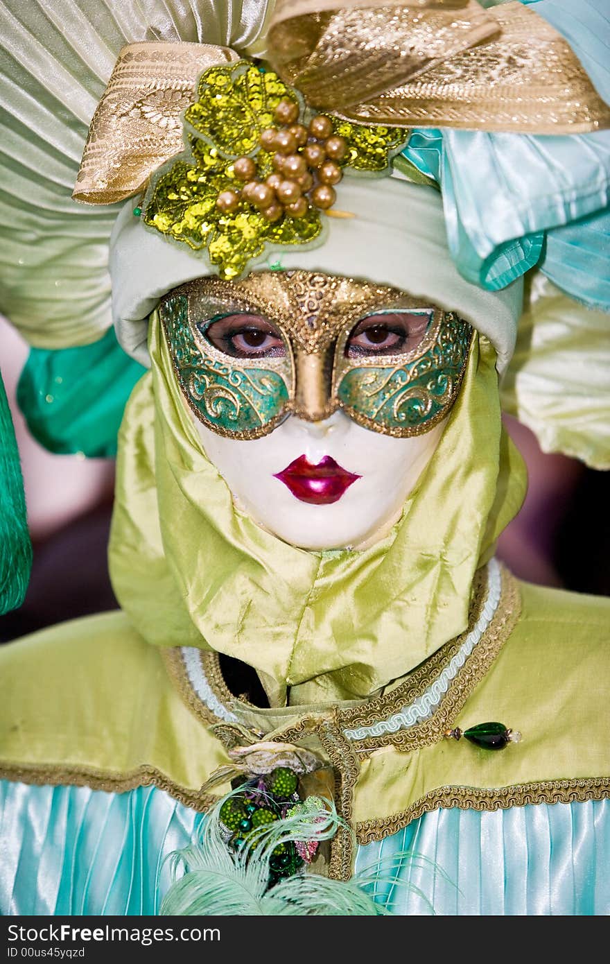 Green and blue costume at the Venice Carnival. Green and blue costume at the Venice Carnival