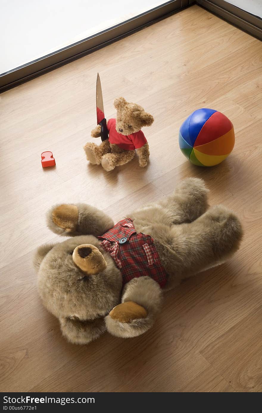 Toy teddy bears in a assassination scene. Toy teddy bears in a assassination scene