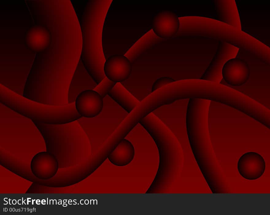 Red Pipes and Spheres are Featured in an Abstract Illustration.