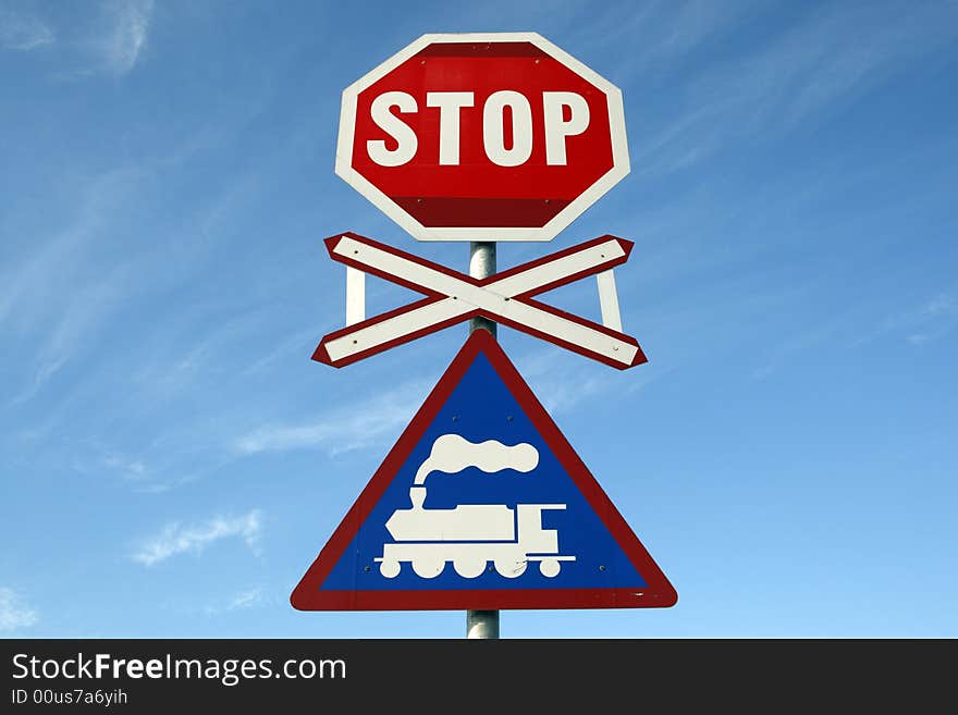 Railway crossing stop sign