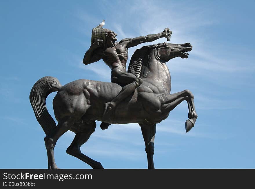 The warrior riding a horse preparing to attack. A great symbolization of the fighting spirit. The warrior riding a horse preparing to attack. A great symbolization of the fighting spirit.