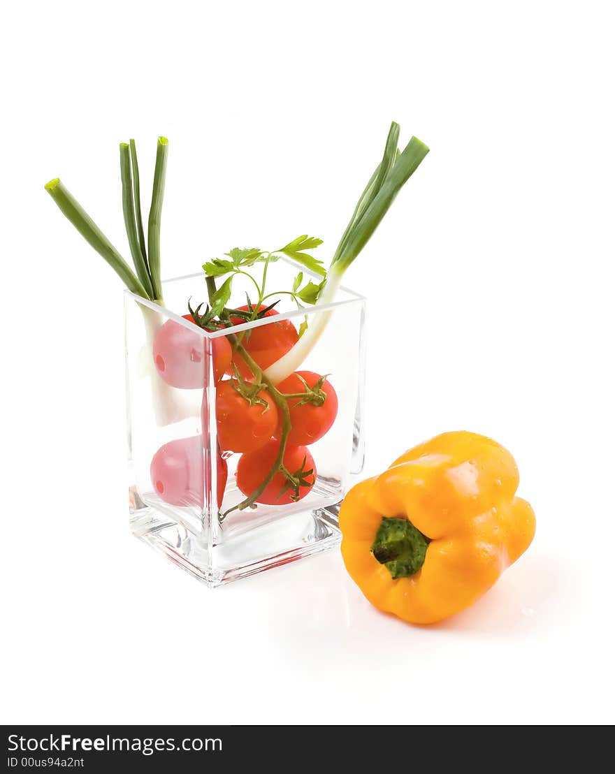 Tomatoes in a glass vase, healthy diet. Tomatoes in a glass vase, healthy diet