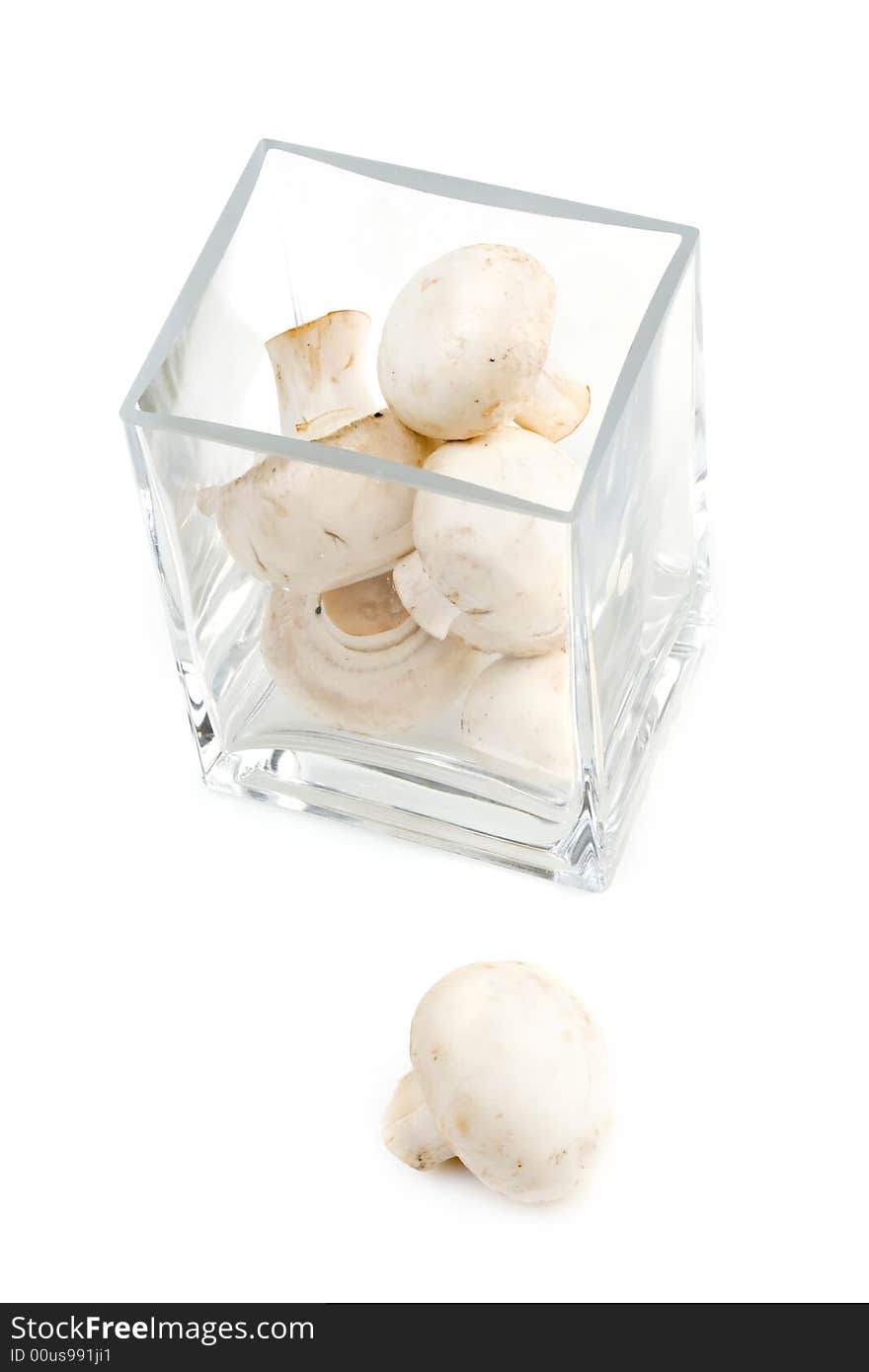 Mushrooms in a glass vase, healthy diet. Mushrooms in a glass vase, healthy diet