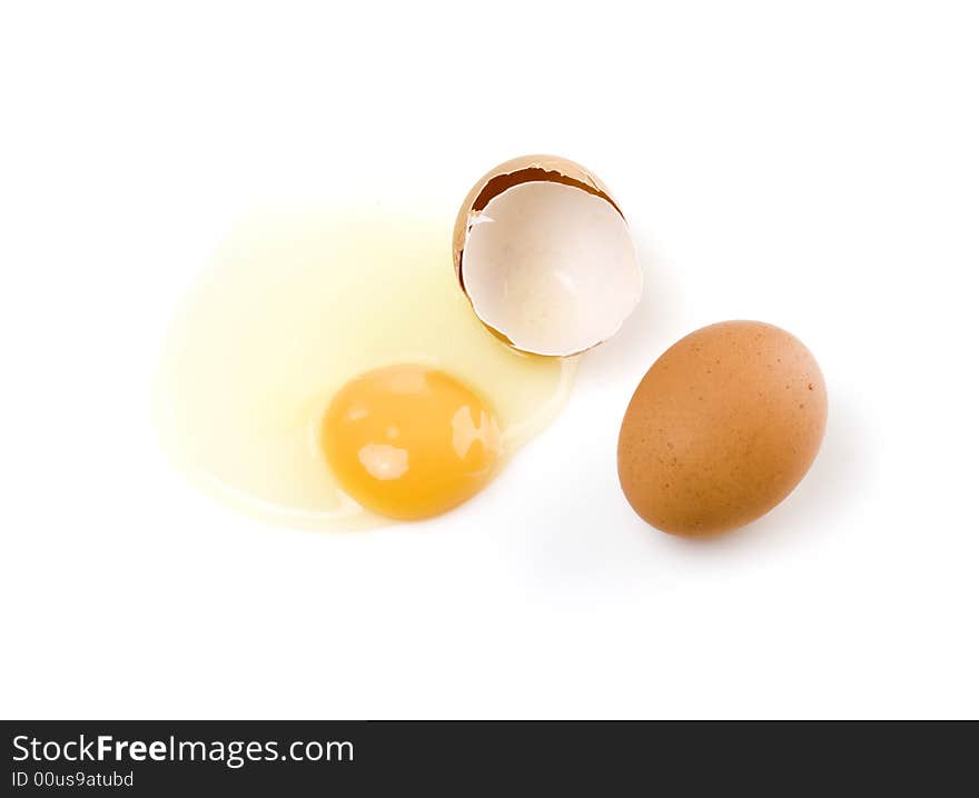 Cracked chicken egg with the yolk and the protein. Cracked chicken egg with the yolk and the protein