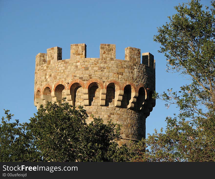 Castle Turret Overlooking Vineyard Estate in Napa Valley. Castle Turret Overlooking Vineyard Estate in Napa Valley