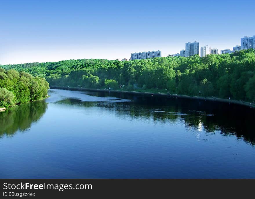 River against the backdrop of the sky. River landscape