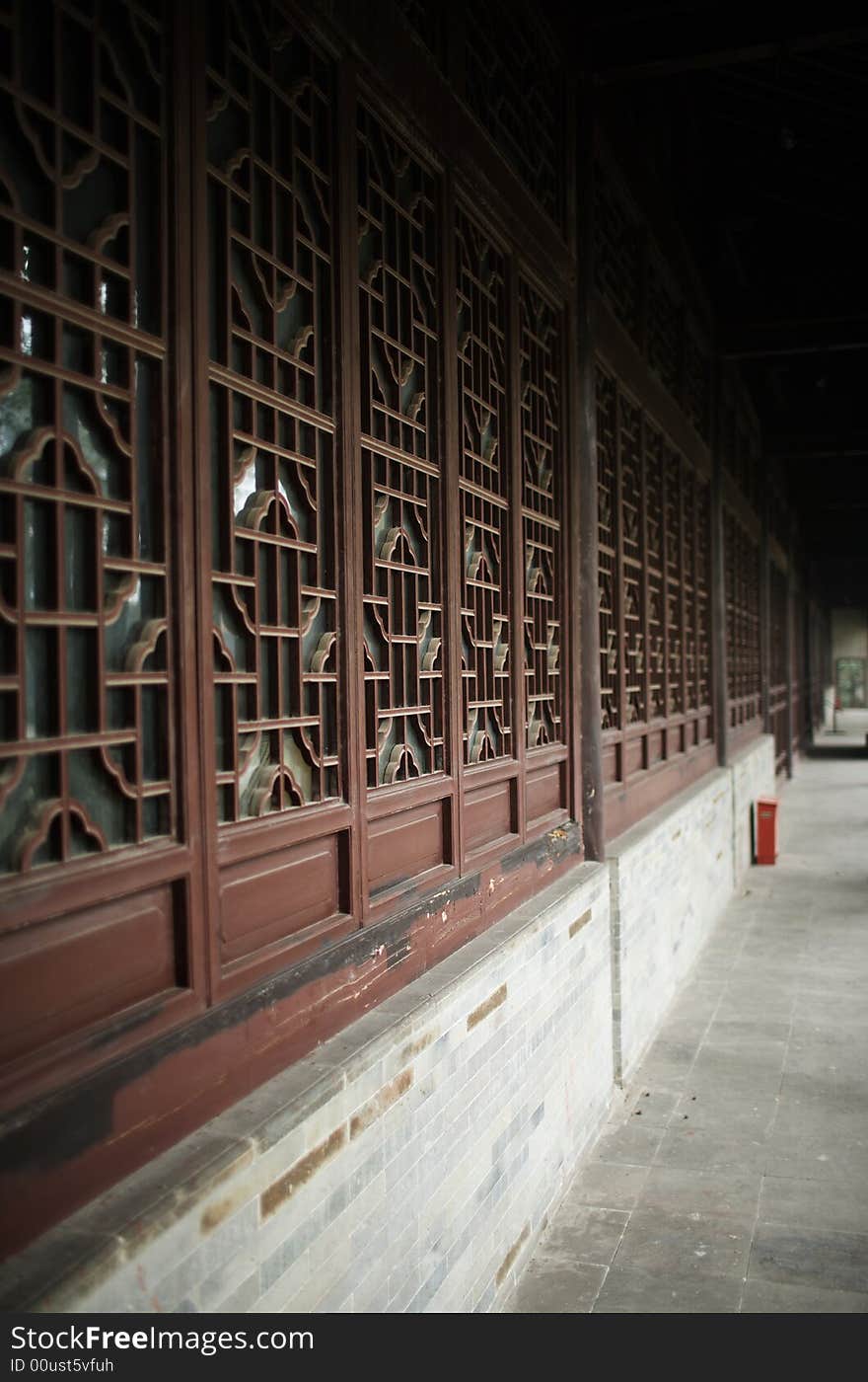 Wooden windows of a chinese temple