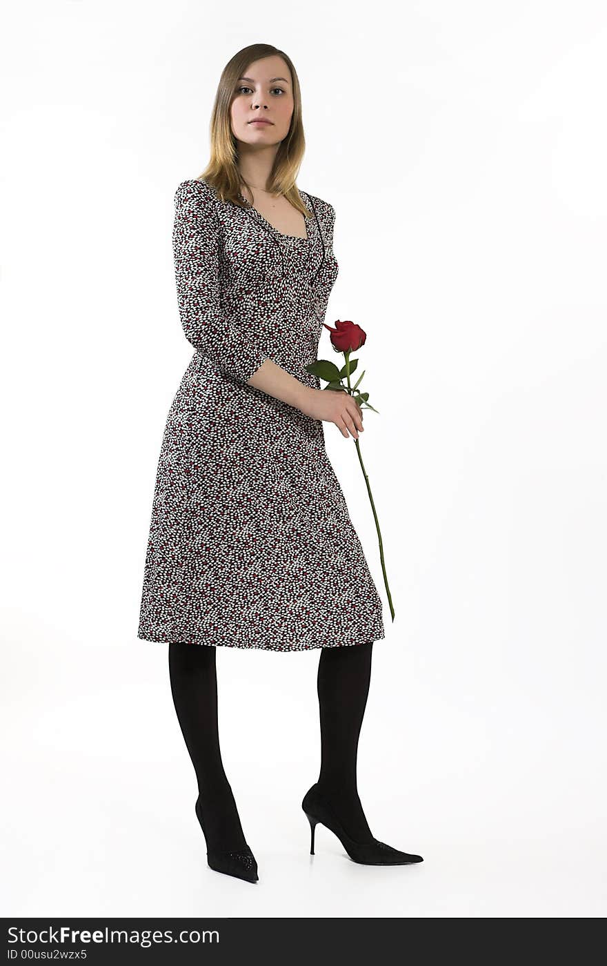 Woman with a rose on a white background