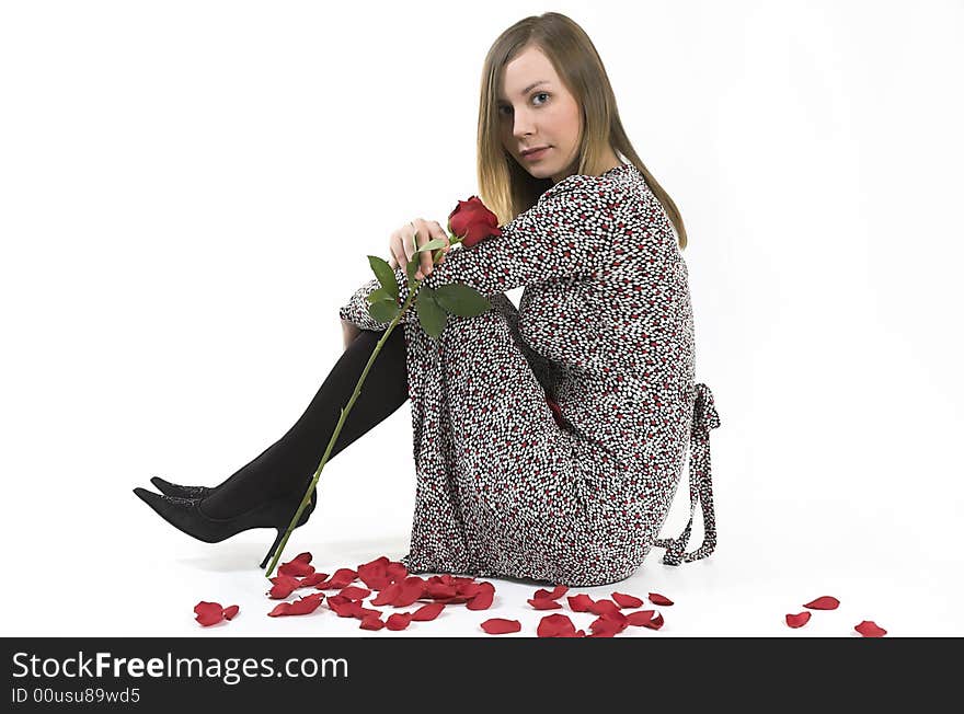 Woman With A Rose On A White Background