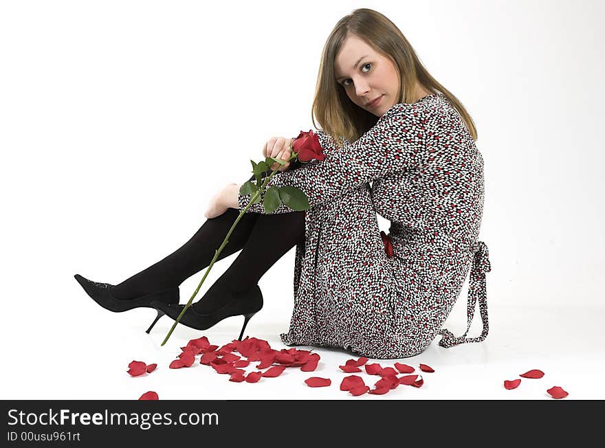 Woman With A Rose On A White Background