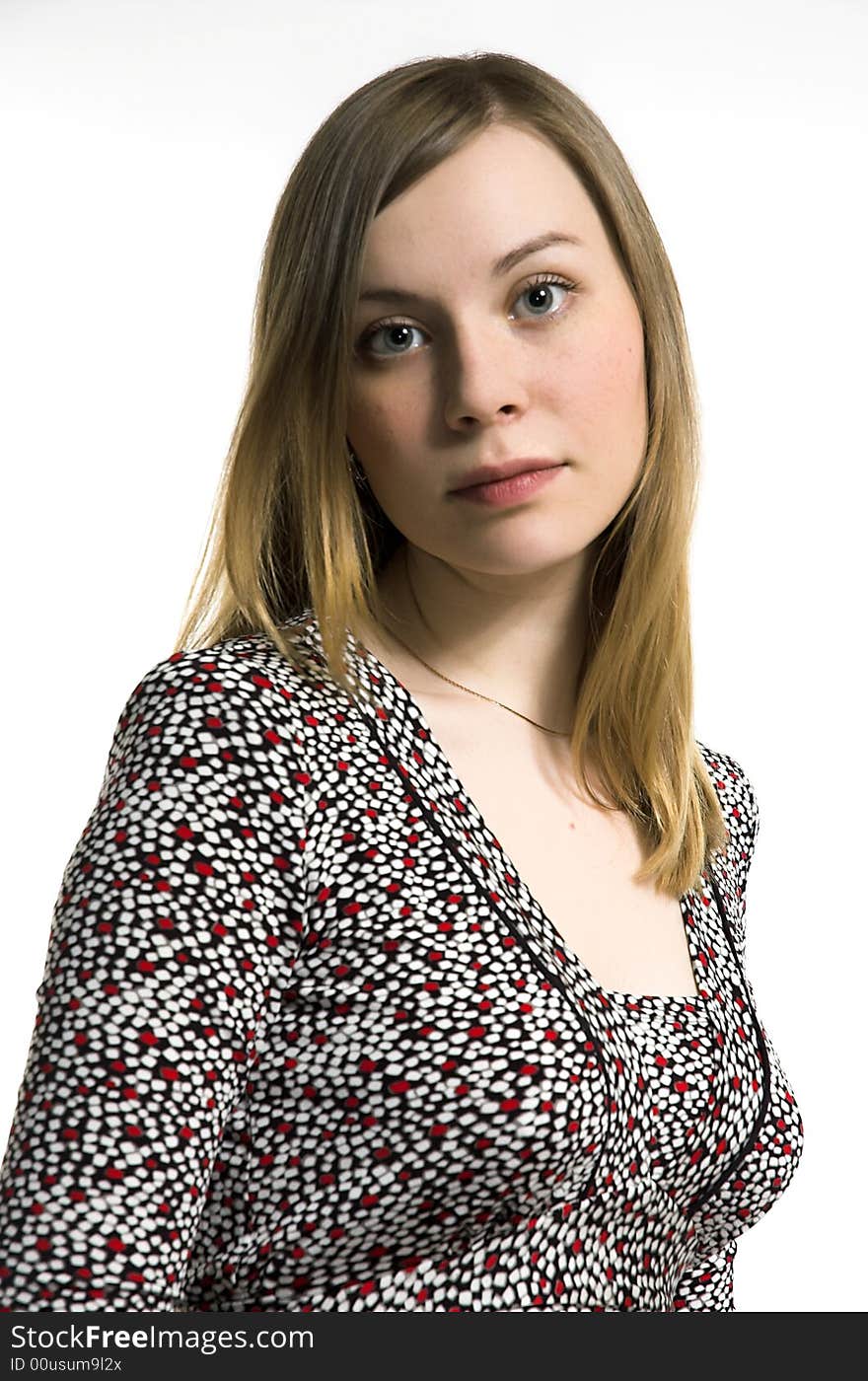 Portrait of the woman on a white background