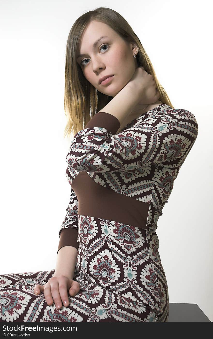 Portrait of the woman on a white background