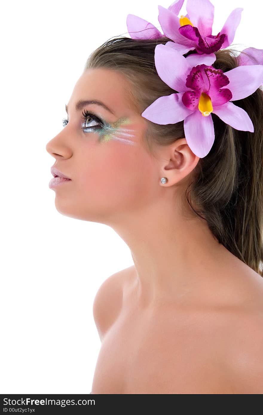 Girl with face-art butterfly paint