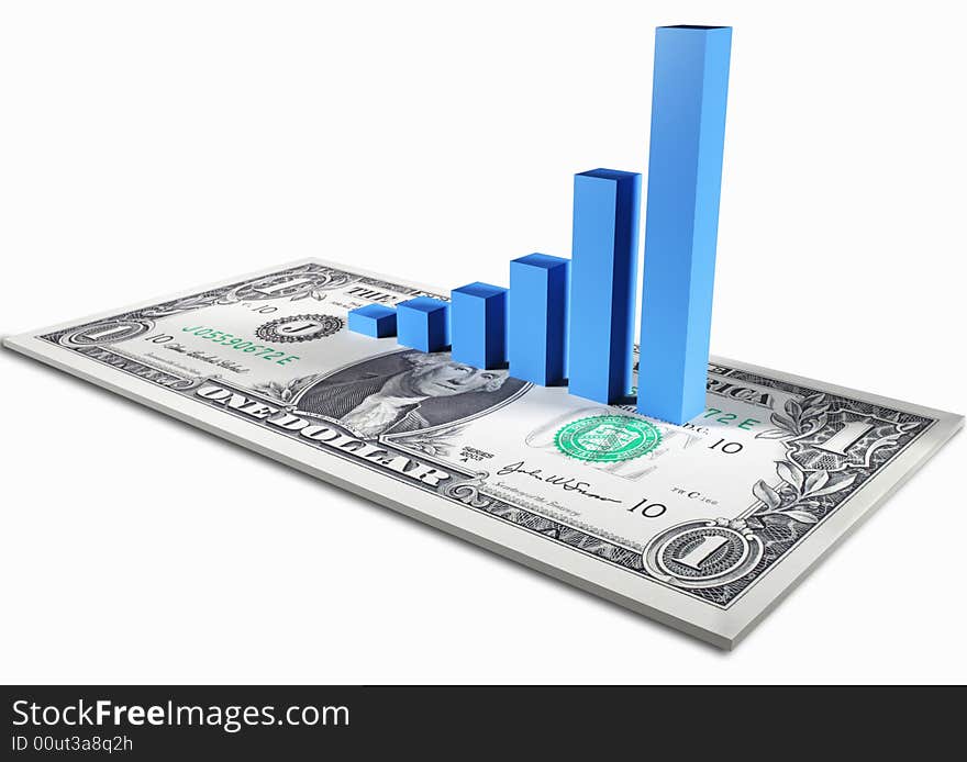 Dollar Note With Blue Graph in 3D. Dollar Note With Blue Graph in 3D