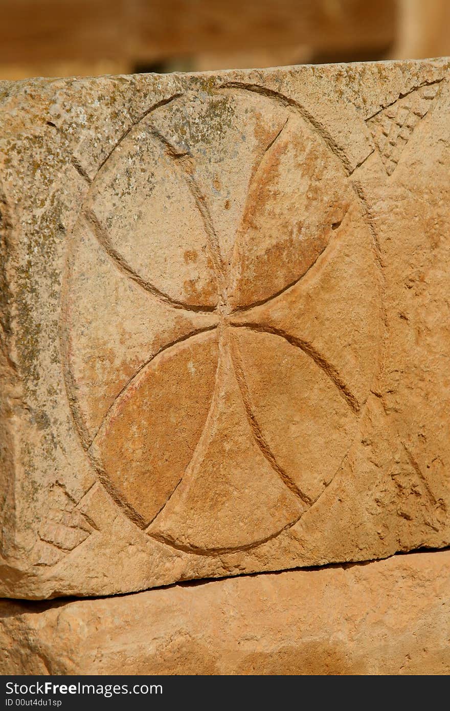 Stone with an ancient decoration in Mamshit, Israel